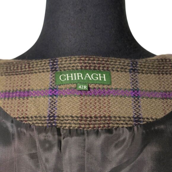 Mens 42R Wool Vest Brown Purple Plaid Waistcoat Formal Wedding Preppy Casual - Picture 3 of 10